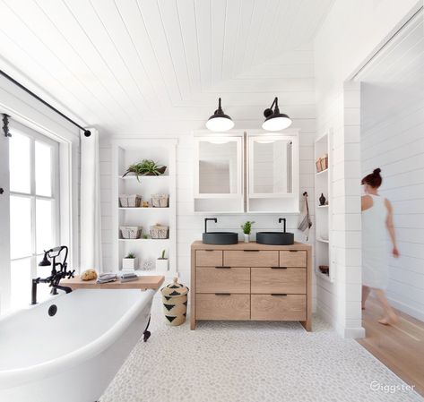 Modern Farmhouse Cottage in Sonoma | Rent this location on Giggster Rustic Modern Farmhouse, Floor Heating Systems, Bathroom Farmhouse Style, Vinyl Tile Flooring, Floor Heating, Farmhouse Master, Woman Walking, Radiant Floor Heating, Modern Farmhouse Bathroom