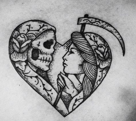 Forbidden Love Love Tattoo Symbols, Forbidden Love Tattoo, Love Symbol Tattoo, Traditional Reaper, Cross Stitch Tattoo, Traditional Heart Tattoos, Love Symbol Tattoos, Grim Reaper Tattoo, Stitch Tattoo