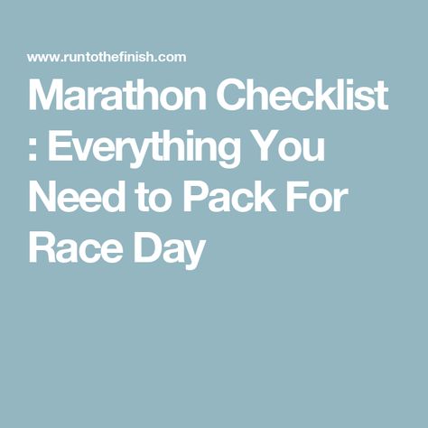 Marathon Checklist : Everything You Need to Pack For Race Day Marathon Essentials Race Day, Marathon Checklist, Marathon Essentials, Marathon Tips, First Marathon, Ultra Marathon, Half Marathon, Race Day, Don't Forget