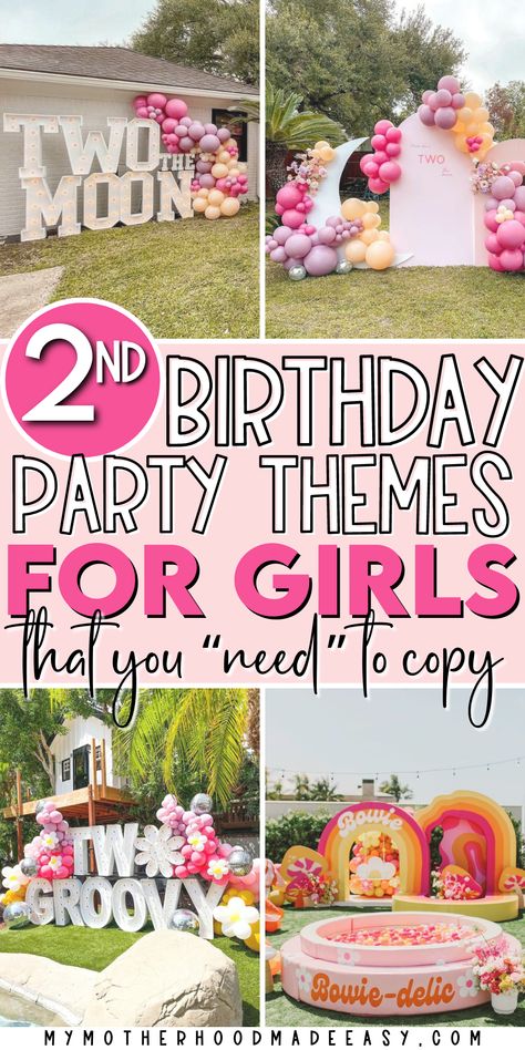 2nd birthday themes Baby Girl 2nd Birthday Theme Ideas, Two Bday Theme, Birthday Party Themes For 2nd Birthday, Kids 2nd Birthday Party Ideas, Birthday Themes For 2nd Birthday, Birthday Two Theme, Birthday Theme For Two Year Old Girl, Summer Second Birthday Party Themes, Birthday Party Two Year Old Girl