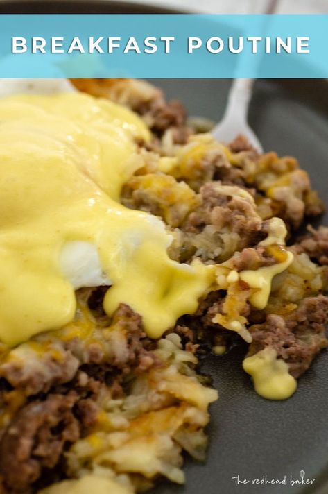 Poutine is a Quebecois "junk food" dish. This breakfast poutine version uses hash browns, breakfast sausage, fried eggs and Hollandaise. Breakfast Poutine Recipe, Breakfast Poutine, Vanilla Bean Scones, Poutine Recipe, Pork Breakfast Sausage, Chicory Recipe, Easy Brunch Recipes, Breakfast Casseroles, Fry Recipes