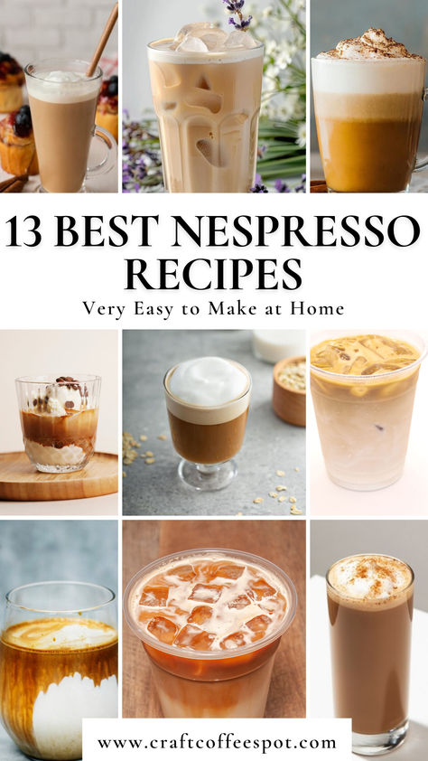 Picture of different Nespresso recipes Nespresso Latte Recipes Healthy, Recipes For Iced Coffee, Nespresso Gran Lungo Recipes, Nespresso Christmas Drinks, Nespresso Mocha Recipes, Nespresso Chiaro Recipes, Healthy Nespresso Vertuo Recipes, Nespresso Melozio Recipes, Best Nespresso Pods