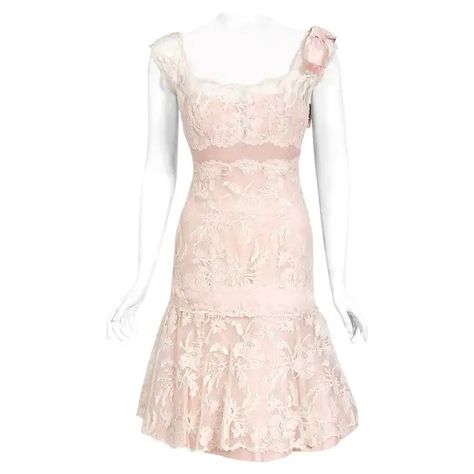 Vintage 1950s Harvey Berin Pale-Pink Lace Illusion and Silk Flounce Cocktail Dress For Sale at 1stDibs | pale pink lace dress, harvey berin dress, pink flounce dress Los Angeles Vintage, Beautiful Fabrics, Designer Cocktail Dress, History Fashion, Vintage Los Angeles, Feminine Women, Country Wedding Dresses, Vintage Wardrobe, Rose Pale