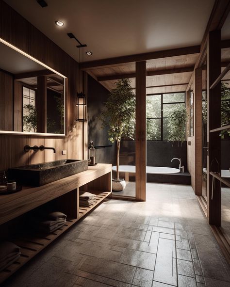 Modern Rustic Home, Japanese Bathroom, Japanese Home Design, Modern Rustic Homes, Japandi Interior, Home Inspo, Japanese Interior, Rustic Home, Kitchen Home