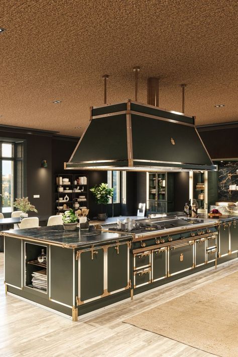 Gullo Kitchen, Elegant Kitchen Island, Officine Gullo, Luxury Kitchen Island, Restaurant Kitchen Design, Cooking Island, Kitchen Cost, Dome Structure, Fancy Kitchens