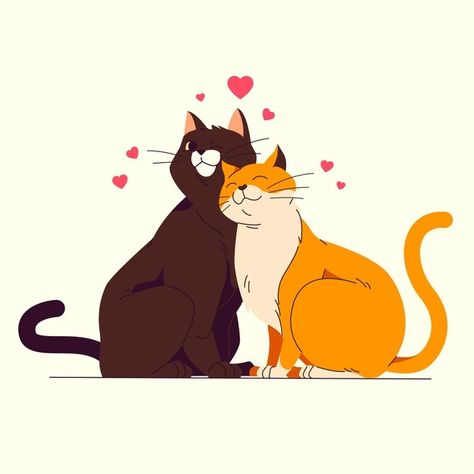 Cats Couple, San Valentin Vector, Valentine's Day Illustration, Strange Animals, Valentines Day Drawing, Valentines Day Cat, Valentines Illustration, Cats Art Drawing, Banner Drawing