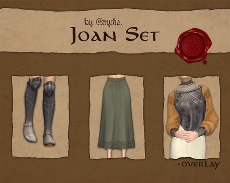 Joan Set | Patreon Sims Medieval, Sims 4 Anime, Joan Of Arc, Don Juan, Sims 4 Cc Finds, Ts4 Cc, Color Tag, Sims 4 Clothing, Cc Finds