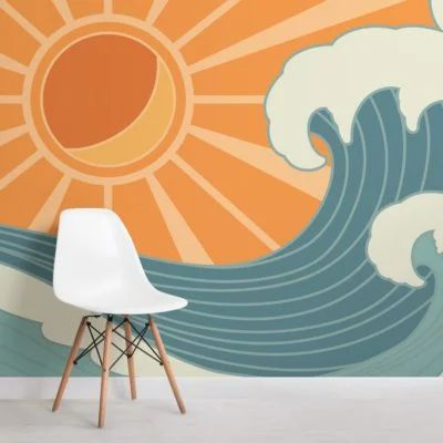 Retro Surf Wallpaper, Beach Scene Wallpaper, Retro Beach House, Seaside Wallpaper, Retro Games Wallpaper, Wave Wallpaper, Surf Wave, Surf Vintage, Coastal Wallpaper