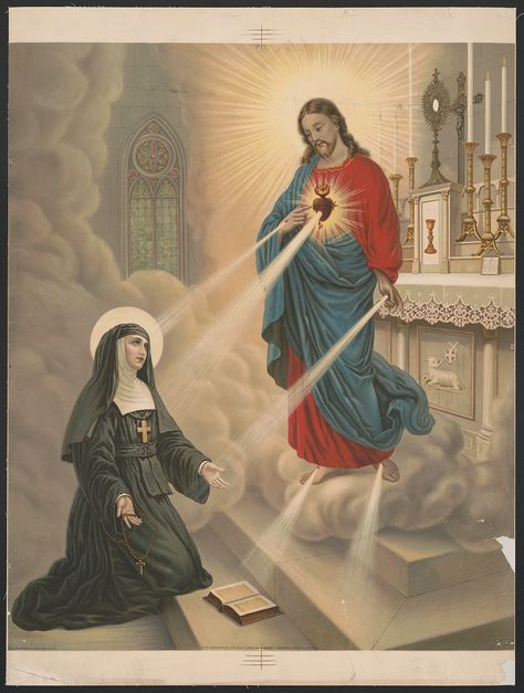 Margaret Mary Alacoque, Sacred Heart Devotion, St Margaret Mary, Jesus And Mary, St Margaret, Religious Images, Heart Of Jesus, Catholic Art, King Of Kings