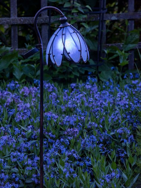 Nighttime garden, solar garden decor | Gardener's Supply Magical Fairy Garden, Solar Garden Decor, Fairy Lights Garden, Tattoo Plant, Goth Garden, Solar Flower, Porch Decorations, Outdoor Sanctuary, Fairy Crown