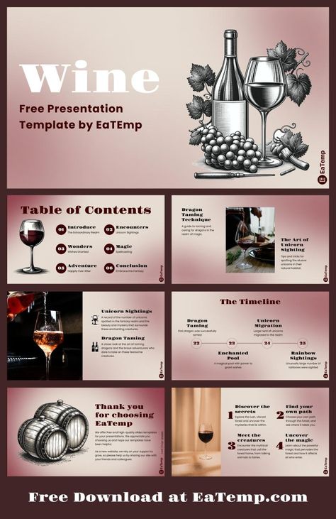 Wine 13 Wine Social Media Post Design, Wine Infographic Design, Wine Websites, Wine Powerpoint Template, Templates Powerpoint, Wine Brochures, Wine Presentation, Ancient Wine, Presentation Design Layout