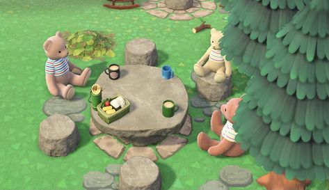 Acnh Bear Picnic, Acnh Teddy Bear Picnic, Island Design Animal Crossing, Picnic Animal Crossing, Animal Crossing Picnic, Design Animal Crossing, Picnic Design, Ideas Picnic, Bear Island