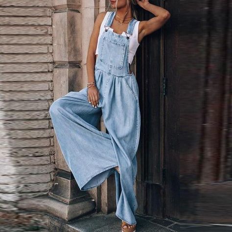 4122cb13c7a474c1976c9706ae36521ddesc53215911ri Womens Denim Jumpsuit, Summer Jumpsuit Casual, Denim Suspenders, Loose Overalls, High Waist Jumpsuit, Denim Pullover, Cooler Style, Moda Denim, Jumpsuit Casual