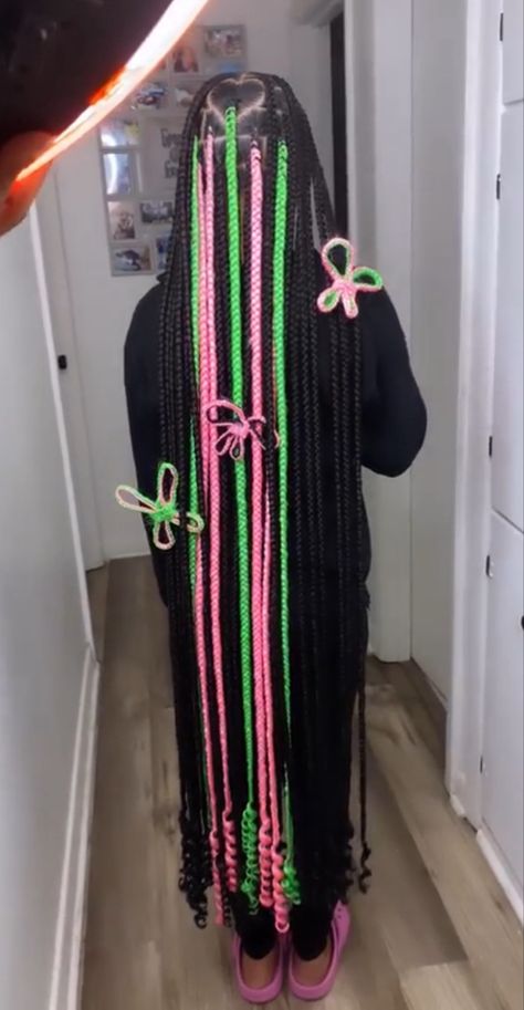 Green And Black Braids Hairstyles, Pink And Green Braids, Braid Color Ideas, Green Braids, Colored Box Braids, Weave Hairstyles Braided, Short Box Braids Hairstyles, Braided Hairstyles For Black Women Cornrows, Big Box Braids Hairstyles