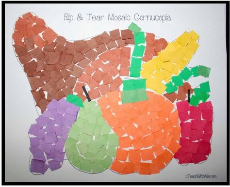 Rip and Tear Mosaic Cornucopia Cornucopia Craft Preschool, Arts And Crafts Thanksgiving, 3k Activities, Cornucopia Craft, November Projects, Thanksgiving Arts And Crafts, November Art, Teacher Tricks, Crafts Thanksgiving