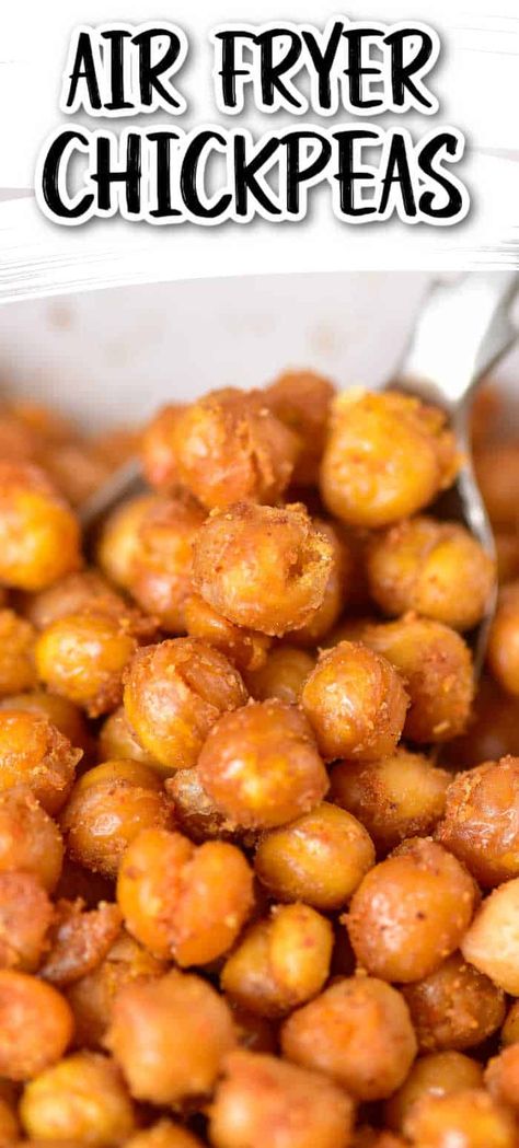 If you're looking for a flavorful, crunchy, addictive snack that is also healthy you need to try these crispy air fryer chickpeas! Crispy roasted chickpeas can be made in minutes with the air fryer so you can enjoy this tasty snack anytime! Spicy Chickpeas Air Fryer, Air Fryer Chickpeas Recipes Spicy, Recipes With Canned Chickpeas, Air Fryer Recipes Chickpeas, Air Fryer Chick Peas Snack, Airfried Roasted Chickpeas, Chickpea Air Fryer, Airfry Chickpea Recipes, Crispy Chickpeas Air Fryer