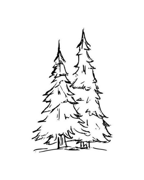 Pine Tree Drawing, Christmas Tree Drawing, Tree Doodle, Desain Buklet, Tree Sketches, Tree Drawing, Mini Drawings, Christmas Drawing, Book Art Drawings