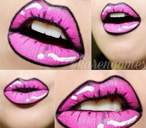 Cartoon Lips, Comic Makeup, Fantasy Make-up, Art Lips, Cartoon Makeup, Lip Art Makeup, Pop Art Makeup, Drag Make-up, Lip Tutorial