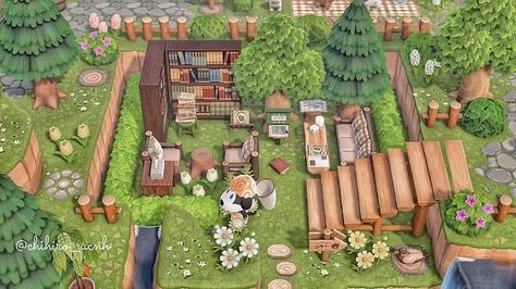 Animal Crossing New Horizons on Instagram: “Sunken library📚🌿 What do you guys think?! Created by @chihiro__acnh Follow @crossinginspiration for more🪴” Animal Crossing Spot Ideas, Library Design Anch, Acnh Mini Library, Acnh Sunken Library, Acnh Outside Library, Outdoor Library Animal Crossing, Animal Crossing Library Outdoor, Acnh Bookstore, Acnh Library Ideas