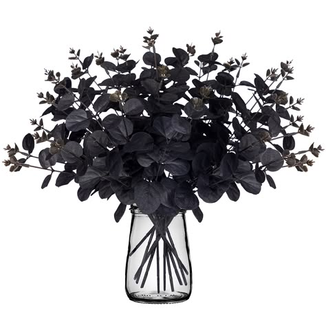 PRICES MAY VARY. The halloween decorations come in 14pcs black eucalyptus stems artificial flowers,perfect for adding a festival atmosphere to your Halloween party. Note: Vase is not included.During the long time of transportation,stems may be slightly deformed.But rest assured, it will not affect their use or overall appearance.You just need to adjust them a little bit with your hands. The eucalyptus leaves are made of silk, providing a realistic look and feel.Each stem has a length of approxim Black Halloween Decor, Porche Halloween, Black Eucalyptus, Festival Atmosphere, Eucalyptus Stems, Casa Halloween, Halloween Porch Decorations, Artificial Flower Bouquet, Branch Decor