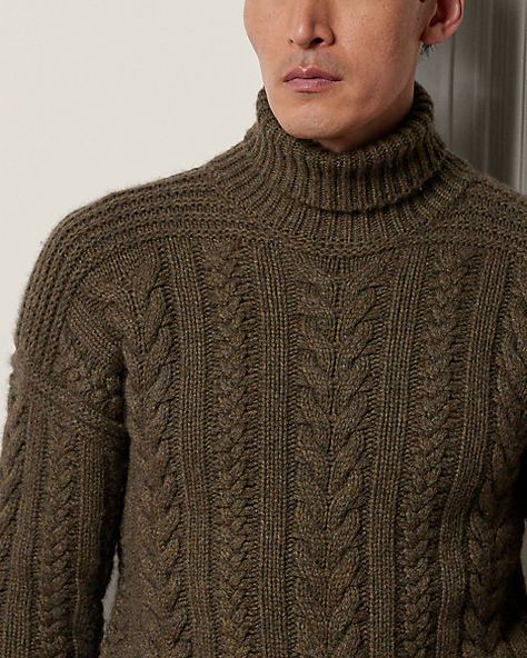 Aran-Knit Cashmere Turtleneck Sweater Turtle Neck Men, Cashmere Turtleneck, Luxury Accessories, Knit Cotton, Cotton Sweater, Turtleneck Sweater, Cable Knit, Sweater Outfits, Polo Ralph Lauren