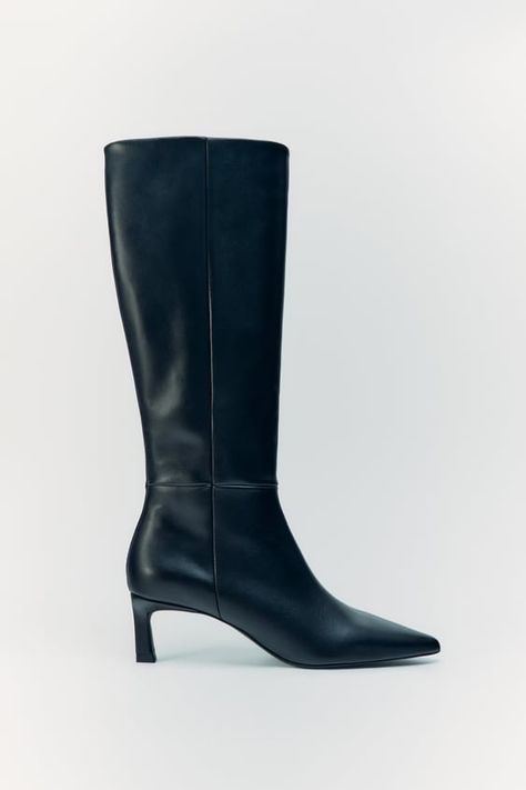 Women's Boots | ZARA United States Heal Boots, Denim Knee High Boots, Blue Leather Boots, Zara Ankle Boots, Knee High Platform Boots, Mid Heel Boots, Leather Biker Boots, Leather Boots Heels, High Leather Boots