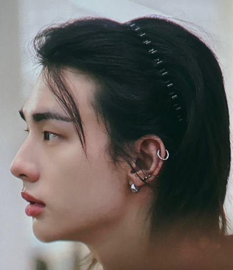 Delulu Pills, Fashion Illustration Collage, Stuck In My Head, Skz In Cute, Side Profile, The Boy Is Mine, Hwang Hyunjin, Press Photo, Piercing Tattoo