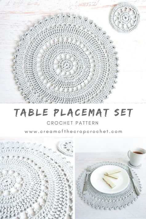 Household Crochet, Crochet Placemat, Kitchen Crochet, Beau Crochet, Crochet Placemat Patterns, Crochet Coasters Free Pattern, Crochet Couture, Crochet Rugs, Crochet Placemats