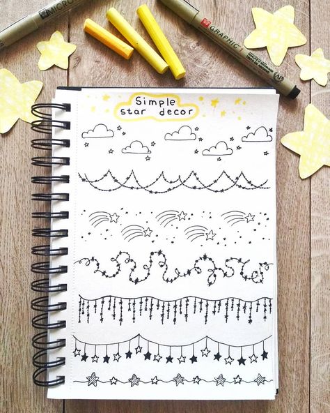 Don't know how to decorate your bujo pages? Here are some cute and easy ideas! ⭐🌟🌠 #doodles #doodleart #doodle #doodling #bujo #bujoideas… Bullet Journal Dividers, Bullet Journal Lettering, Bullet Journal Headers, January Bullet Journal, Bullet Journal 2020, Arte Doodle, Bullet Journal Cover Page, Bullet Journal Banner, Bullet Journal Notes