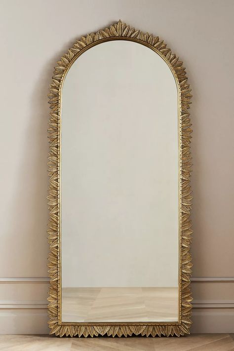 Demeter Dressing Mirror | AnthroLiving Boho Mirror Decor, Leaning Floor Mirror, Living Room Murals, Boho Mirror, Mantle Mirror, Hallway Mirror, Bedroom Updates, Willow Wood, Arch Mirror