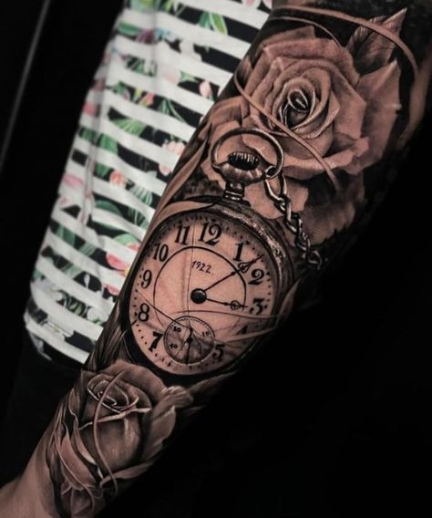 Grandfather Clock Tattoo, Feminine Sleeve, Memorial Tattoo Quotes, Feminine Tattoo Sleeves, Clock Tattoo Design, Tattoo For Son, Watch Tattoos, White Clocks, Tree Of Life Tattoo