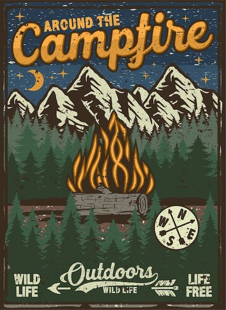 Campfire Aesthetic, Poster Vintage Retro, Vector Poster, Sticker Ideas, Canoeing, Fish Camp, Poster Vintage, Retro 90s, Go Camping