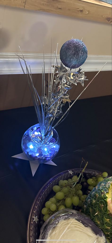 Sweet sixteen birthday party for girls! Starry Centerpieces, Galactic Party Centerpiece, Space Party Centerpiece Ideas, Midnight Theme Decorations, Diy Space Centerpiece, Stars Centerpieces, Space Birthday Party Centerpiece, Galaxy Theme Table Decor, Galaxy Birthday Centerpieces