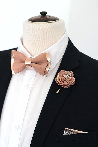 Gold Boutonniere, Boutonniere Burgundy, Rose Gold Wedding Accessories, Tux Wedding, Bow Tie Men, Pink Tuxedo, Tuxedo Bow Tie, Black Kyanite, Gold Bow Tie