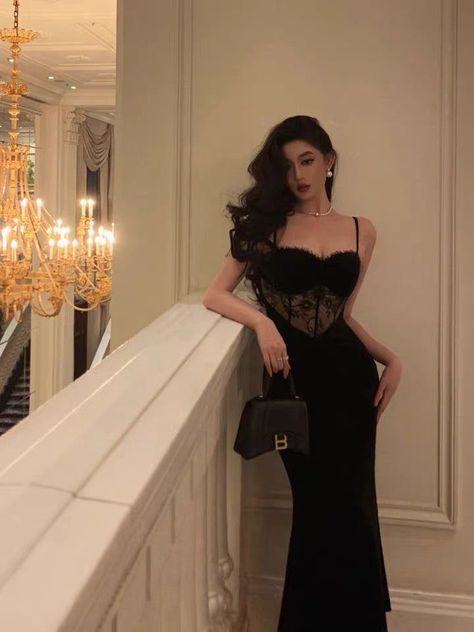 Lace Long Formal Dress, Laced Black Prom Dress, Long Formal Black Dress, Black Velvet Slip Dress, Dark Prom Dresses Long, Morticia Addams Prom Dress, Black Slick Dress, Dark Feminine Dresses, Weeding Dress 2023 Guest