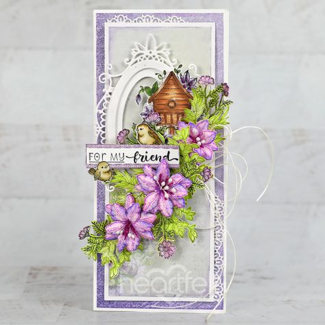 Cuttlebug Cards, Climbing Clematis, Card Backgrounds, Nuvo Crystal Drops, Heartfelt Creations Cards, Slimline Cards, Chocolate Boxes, Clematis Flower, Cards Flowers