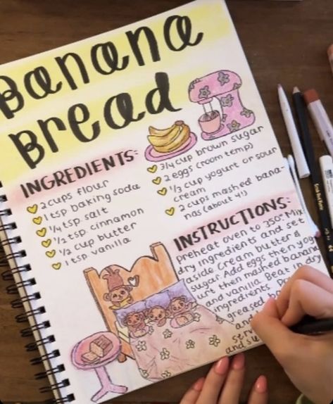 Cute Cook Book Ideas, Homemade Cook Book Ideas Recipe Binders, Scrapbook Recipe Book Ideas, Baking Recipes Written, Watercolor Cookbook, Recipes On Paper, Aesthetic Recipes Notes, Aesthetic Recipe Book, Diy Recipe Book