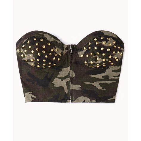 Studded Camo Bustier (32 AUD) ❤ liked on Polyvore featuring tops, shirts, crop tops, bralet, bustier crop top, bralette crop top, cotton shirts, woven shirt en crop top Camo Crop Top, Shirts Crop Tops, Bralet Tops, Forever 21 Shirts, Shirts Crop, Turtle Neck Crop Top, Strapless Crop Top, Bralette Crop Top, Top Forever 21