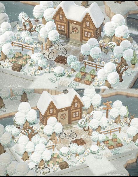 Acnh Happy Home Paradise Winter, Acnh Christmas Tree Farm, Winter Acnh, Acnh Winter, Acnh Christmas, Acnh Hhp, Cottagecore Animal Crossing, Cottagecore Winter, Winter Town