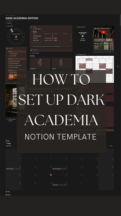 #Dark_Academia_Notion_Template #Academia_Notion_Template #Dark_Academia_Notion #Academia_Notion Dark Academia Study Tips, Dark Academia Notion Template, Dark Academia Notion, Academia Notion, Dark Academia Study, Study Planner Free, University Planner, Simple Daily Planner, Homework Planner