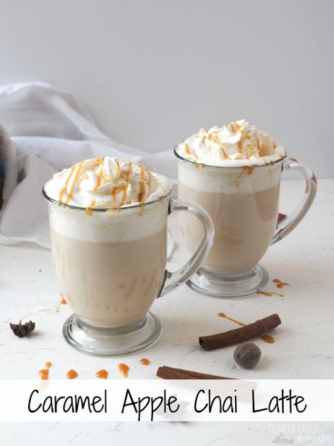 Chai Caramel, Caramel Apple Chai Latte, Maple Chai Tea Latte, Apple Pie Chai Latte, Homemade Iced Chai Tea Latte, Iced Vanilla Chai Tea Latte Recipe, Apple Chai Latte, Warm Drinks Recipes, Apple Chai