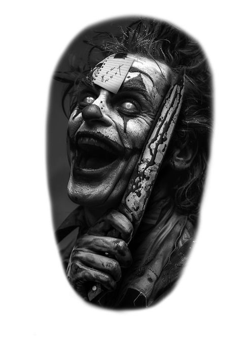 Dark Joker Tattoo, Joker Clown Tattoo, Horror Tattoos Ideas, Joker Small Tattoo, Creepy Clown Tattoo, Jester Tattoo Design, Dark Realism Tattoo Design, Realistic Tattoo Design Ideas, Clown Tattoo Design