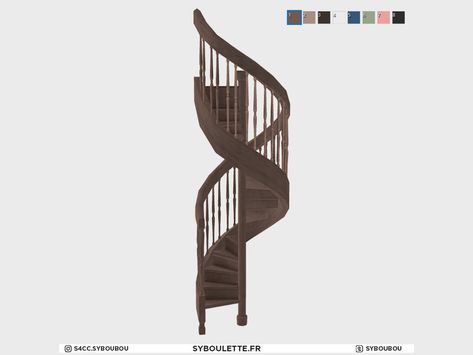 The Sims Resource - Spiral stairs - Wooden rustic staircase (tall) Rustic Staircase, Gym Flooring Rubber, Ceiling Shelves, Shelf Dividers, Spiral Stairs, Gym Flooring, Sims 4 Build, Spiral Staircase, The Sims4