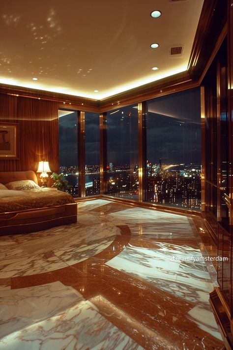 Big Penthouse Bedroom, Luxurious House Aesthetic, 80s Luxury Bedroom, Korean Luxury Apartment, Penthouse Aesthetic, Luxury Penthouse Apartment, Extreme Beauty, 80s House, 80s Interior