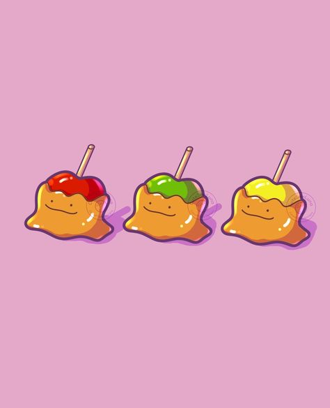 Fall Flavors coming thru 🍎⁠ ⁠ Dittos getting their costumes ready. Actually, are caramel apples a fall thing? I always thought of them being in carnivals, but lately, I've been seeing a few restaurants serve this flavor during this time. I do remember eating a lot of the caramel apple lollipops as a kid for Halloween.⁠ .⁠ .⁠ .⁠ .⁠ #pokemonfanart #fanart #pokemon #pokemonfan #pokemoncommunity #ditto #dittofan #caramelapples #fall #autumn #artist #cuteart #kawaiiart ⁠ #digitalartist #procreate ... Apple Lollipops, Caramel Apple Lollipops, Pokemon Ditto, Cute Merch, Fanart Pokemon, Fall Flavors, Valentine Greeting Cards, Valentines Day Greetings, Nerd Love