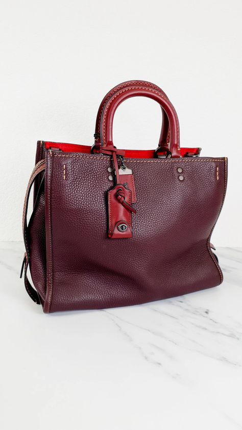 Coach 1941 Rogue 31 in Oxblood Pebble Leather With Red Suede Lining - – Arid Bag Coach Rogue, Brown Leather Top, Coach 1941, Oxblood Red, Quilted Totes, Satchel Handbag, Bottega Veneta Shoulder Bag, Red Suede, Satchel Handbags