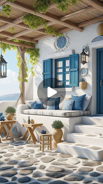 Häle Interior design on Instagram: "Greece | A dream house by the Mediterranean Sea 🩵
Did you live here? ✨

#home #dreamhome #homesweethome #interiordesign #architecture 

Design using AI by @hale_interior_design" Santorini Style Home, Summer Apartment, Greece House, Apartment Inspiration, Mediterranean Sea, Apartment Interior Design, Apartment Interior, The Mediterranean, Style Home