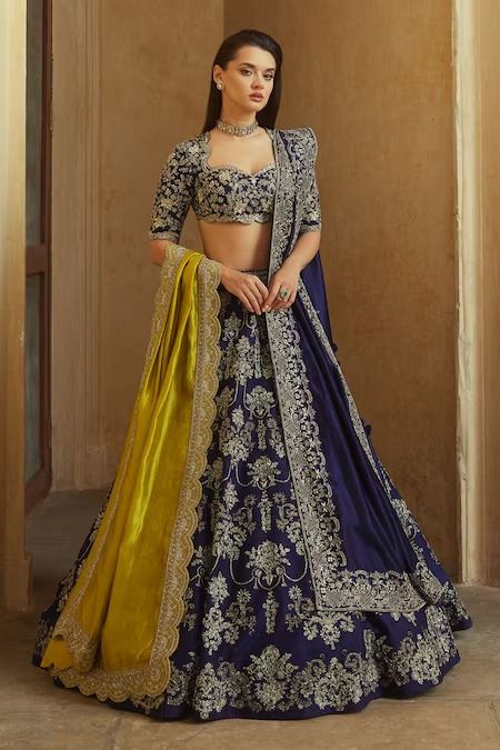 Buy Purple Raw Silk Embroidered Zardozi Floral Bridal Lehenga Set For Women by JAYANTI REDDY Online at Aza Fashions. Floral Bridal Lehenga, Silk Lehengas, Lehenga Pattern, Jayanti Reddy, Fashion Show Dresses, Blouse Designs Indian, Indian Dresses Traditional, Traditional Indian Outfits, Casual Saree