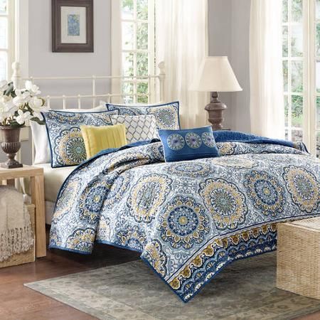 Home Essence Menara Quilted Bedding Coverlet Set - Walmart.com Florida Shopping, Medallion Bedding, Tiled Quilt, Home Essence, Yellow Bedding, Coverlet Bedding, Luxury Bedding Sets, Madison Park, Bedding Stores