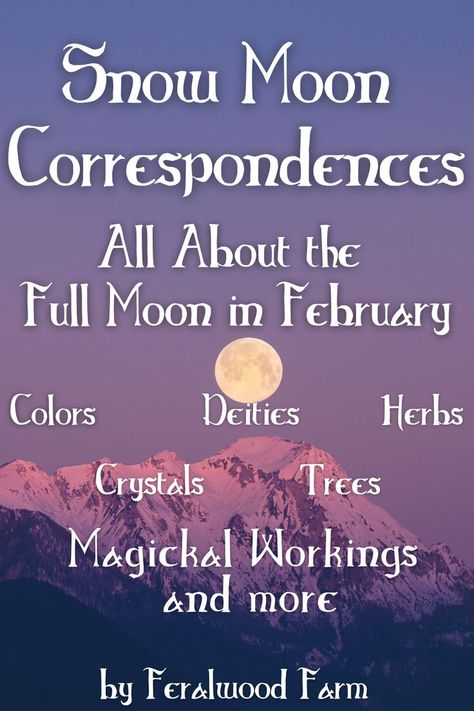 Learn about the Snow Moon, February’s Full Moon. Learn about the history, alternative names, correspondences, and how to utilize its energy in your magickal workings. #fullmoon #witchcraft #moonmagic #moonwitch February Magical Correspondences, Snow Moon 2023, Snow Moon Ritual, Full Moons 2023, February Snow Moon, February Magick, Moon Correspondences, February Moon, Moons Of The Year